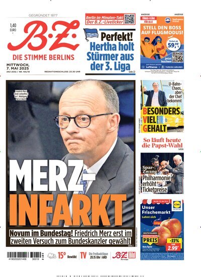 Titelbild der Ausgabe 104/2025 von B.Z.. Diese Zeitschrift und viele weitere Zeitungsabos als Abo oder epaper bei United Kiosk online kaufen.