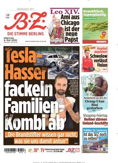 Titelbild der Ausgabe 105/2025 von B.Z.. Diese Zeitschrift und viele weitere Zeitungsabos als Abo oder epaper bei United Kiosk online kaufen.