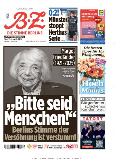 Titelbild der Ausgabe 106/2025 von B.Z.. Diese Zeitschrift und viele weitere Zeitungsabos als Abo oder epaper bei United Kiosk online kaufen.
