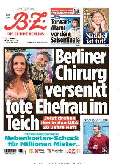 Titelbild der Ausgabe 108/2025 von B.Z.. Diese Zeitschrift und viele weitere Zeitungsabos als Abo oder epaper bei United Kiosk online kaufen.