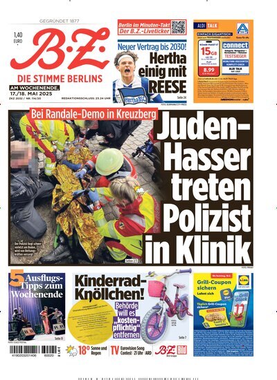 Titelbild der Ausgabe 112/2025 von B.Z.. Diese Zeitschrift und viele weitere Zeitungsabos als Abo oder epaper bei United Kiosk online kaufen.