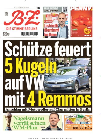 Titelbild der Ausgabe 117/2026 von B.Z.. Diese Zeitschrift und viele weitere Zeitungsabos als Abo oder epaper bei United Kiosk online kaufen.