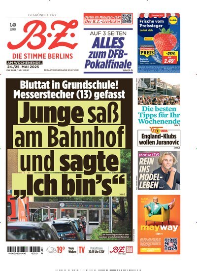 Titelbild der Ausgabe 118/2025 von B.Z.. Diese Zeitschrift und viele weitere Zeitungsabos als Abo oder epaper bei United Kiosk online kaufen.