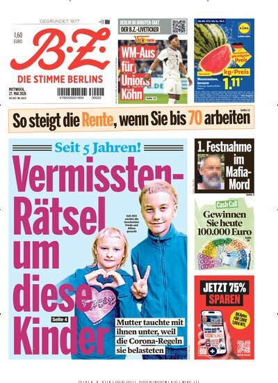 Titelbild der Ausgabe 120/2026 von B.Z.. Diese Zeitschrift und viele weitere Zeitungsabos als Abo oder epaper bei United Kiosk online kaufen.