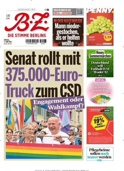 Titelbild der Ausgabe 128/2026 von B.Z.. Diese Zeitschrift und viele weitere Zeitungsabos als Abo oder epaper bei United Kiosk online kaufen.