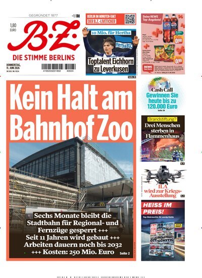 Titelbild der Ausgabe 133/2026 von B.Z.. Diese Zeitschrift und viele weitere Zeitungsabos als Abo oder epaper bei United Kiosk online kaufen.