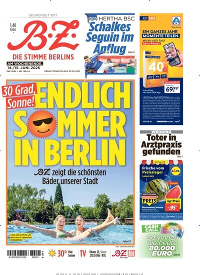 Titelbild der Ausgabe 134/2025 von B.Z.. Diese Zeitschrift und viele weitere Zeitungsabos als Abo oder epaper bei United Kiosk online kaufen.