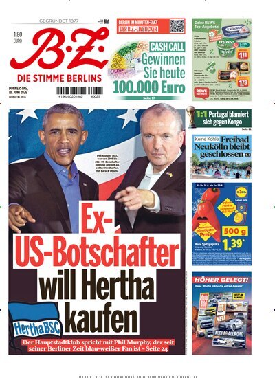 Titelbild der Ausgabe 139/2026 von B.Z.. Diese Zeitschrift und viele weitere Zeitungsabos als Abo oder epaper bei United Kiosk online kaufen.