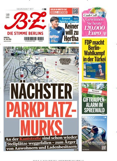 Titelbild der Ausgabe 161/2026 von B.Z.. Diese Zeitschrift und viele weitere Zeitungsabos als Abo oder epaper bei United Kiosk online kaufen.