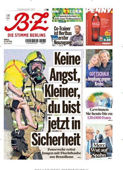 Titelbild der Ausgabe 166/2026 von B.Z.. Diese Zeitschrift und viele weitere Zeitungsabos als Abo oder epaper bei United Kiosk online kaufen.