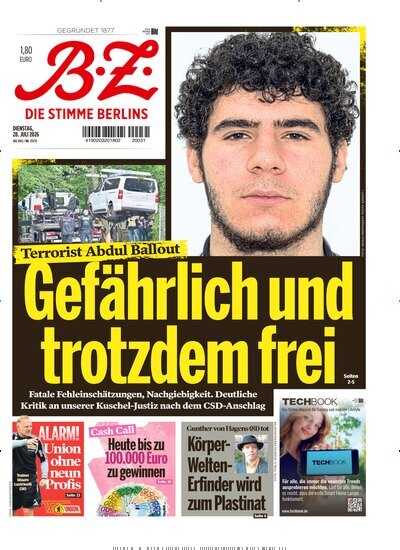 Titelbild der Ausgabe 173/2026 von B.Z.. Diese Zeitschrift und viele weitere Zeitungsabos als Abo oder epaper bei United Kiosk online kaufen.