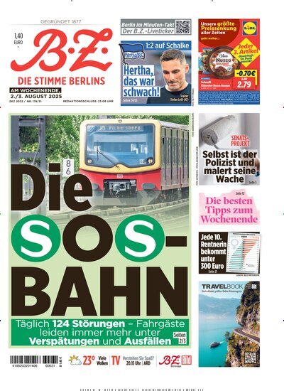 Titelbild der Ausgabe 176/2025 von B.Z.. Diese Zeitschrift und viele weitere Zeitungsabos als Abo oder epaper bei United Kiosk online kaufen.