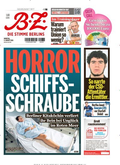 Titelbild der Ausgabe 179/2026 von B.Z.. Diese Zeitschrift und viele weitere Zeitungsabos als Abo oder epaper bei United Kiosk online kaufen.