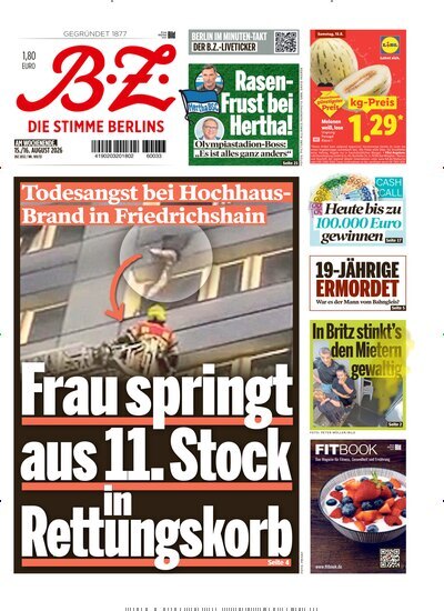 Titelbild der Ausgabe 189/2026 von B.Z.. Diese Zeitschrift und viele weitere Zeitungsabos als Abo oder epaper bei United Kiosk online kaufen.