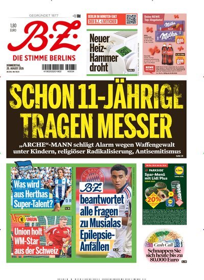 Titelbild der Ausgabe 193/2026 von B.Z.. Diese Zeitschrift und viele weitere Zeitungsabos als Abo oder epaper bei United Kiosk online kaufen.