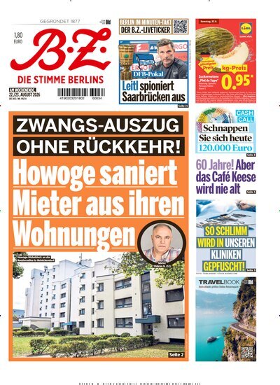 Titelbild der Ausgabe 195/2026 von B.Z.. Diese Zeitschrift und viele weitere Zeitungsabos als Abo oder epaper bei United Kiosk online kaufen.