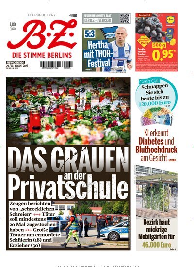 Titelbild der Ausgabe 201/2026 von B.Z.. Diese Zeitschrift und viele weitere Zeitungsabos als Abo oder epaper bei United Kiosk online kaufen.