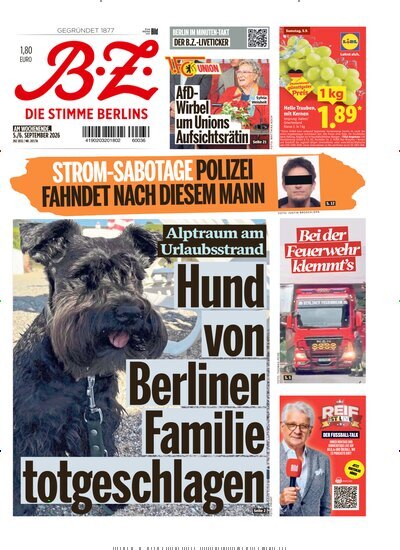 Titelbild der Ausgabe 207/2026 von B.Z.. Diese Zeitschrift und viele weitere Zeitungsabos als Abo oder epaper bei United Kiosk online kaufen.