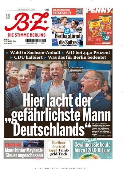 Titelbild der Ausgabe 208/2026 von B.Z.. Diese Zeitschrift und viele weitere Zeitungsabos als Abo oder epaper bei United Kiosk online kaufen.
