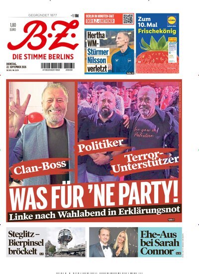 Titelbild der Ausgabe 221/2026 von B.Z.. Diese Zeitschrift und viele weitere Zeitungsabos als Abo oder epaper bei United Kiosk online kaufen.