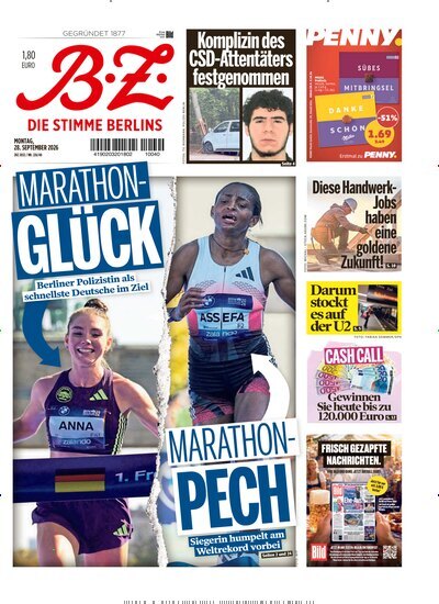 Titelbild der Ausgabe 226/2026 von B.Z.. Diese Zeitschrift und viele weitere Zeitungsabos als Abo oder epaper bei United Kiosk online kaufen.
