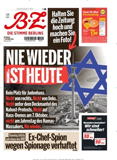 Titelbild der Ausgabe 233/2026 von B.Z.. Diese Zeitschrift und viele weitere Zeitungsabos als Abo oder epaper bei United Kiosk online kaufen.