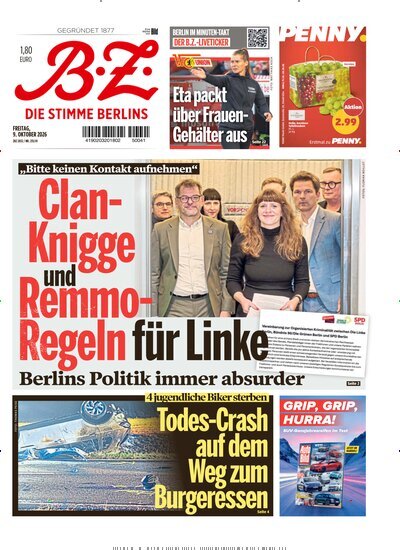 Titelbild der Ausgabe 235/2026 von B.Z.. Diese Zeitschrift und viele weitere Zeitungsabos als Abo oder epaper bei United Kiosk online kaufen.
