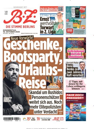 Titelbild der Ausgabe 239/2025 von B.Z.. Diese Zeitschrift und viele weitere Zeitungsabos als Abo oder epaper bei United Kiosk online kaufen.