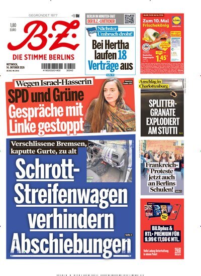 Titelbild der Ausgabe 239/2026 von B.Z.. Diese Zeitschrift und viele weitere Zeitungsabos als Abo oder epaper bei United Kiosk online kaufen.