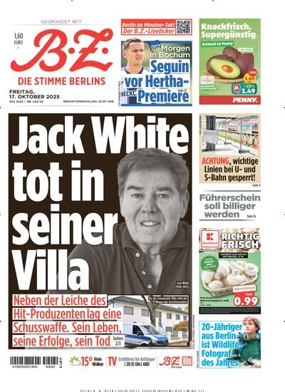 Titelbild der Ausgabe 240/2025 von B.Z.. Diese Zeitschrift und viele weitere Zeitungsabos als Abo oder epaper bei United Kiosk online kaufen.