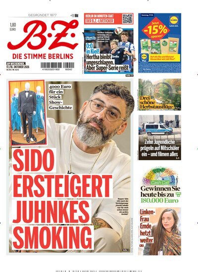 Titelbild der Ausgabe 242/2026 von B.Z.. Diese Zeitschrift und viele weitere Zeitungsabos als Abo oder epaper bei United Kiosk online kaufen.