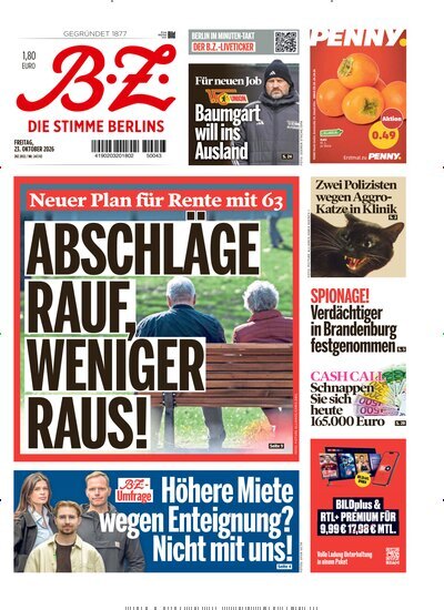 Titelbild der Ausgabe 247/2026 von B.Z.. Diese Zeitschrift und viele weitere Zeitungsabos als Abo oder epaper bei United Kiosk online kaufen.