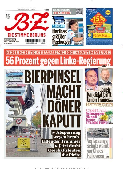Titelbild der Ausgabe 248/2026 von B.Z.. Diese Zeitschrift und viele weitere Zeitungsabos als Abo oder epaper bei United Kiosk online kaufen.