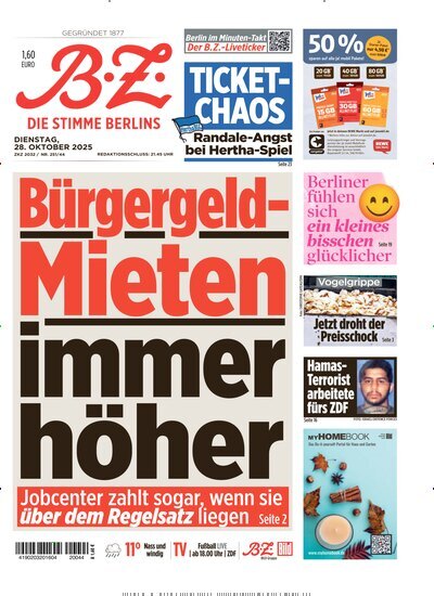 Titelbild der Ausgabe 249/2025 von B.Z.. Diese Zeitschrift und viele weitere Zeitungsabos als Abo oder epaper bei United Kiosk online kaufen.