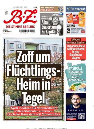 Titelbild der Ausgabe 250/2026 von B.Z.. Diese Zeitschrift und viele weitere Zeitungsabos als Abo oder epaper bei United Kiosk online kaufen.