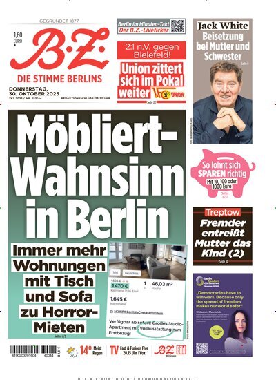 Titelbild der Ausgabe 251/2025 von B.Z.. Diese Zeitschrift und viele weitere Zeitungsabos als Abo oder epaper bei United Kiosk online kaufen.