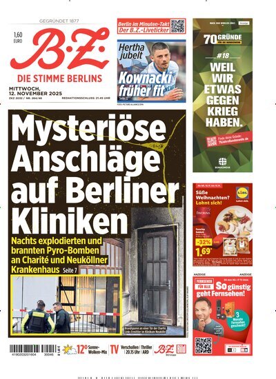 Titelbild der Ausgabe 262/2025 von B.Z.. Diese Zeitschrift und viele weitere Zeitungsabos als Abo oder epaper bei United Kiosk online kaufen.