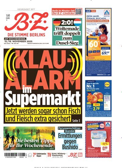 Titelbild der Ausgabe 265/2025 von B.Z.. Diese Zeitschrift und viele weitere Zeitungsabos als Abo oder epaper bei United Kiosk online kaufen.