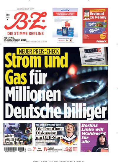 Titelbild der Ausgabe 266/2025 von B.Z.. Diese Zeitschrift und viele weitere Zeitungsabos als Abo oder epaper bei United Kiosk online kaufen.