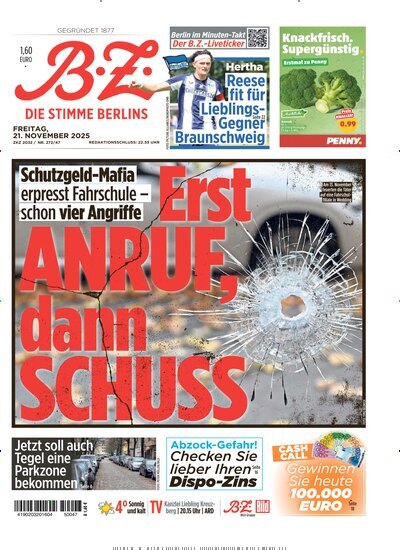 Titelbild der Ausgabe 270/2025 von B.Z.. Diese Zeitschrift und viele weitere Zeitungsabos als Abo oder epaper bei United Kiosk online kaufen.