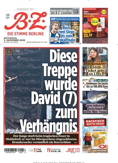 Titelbild der Ausgabe 279/2025 von B.Z.. Diese Zeitschrift und viele weitere Zeitungsabos als Abo oder epaper bei United Kiosk online kaufen.