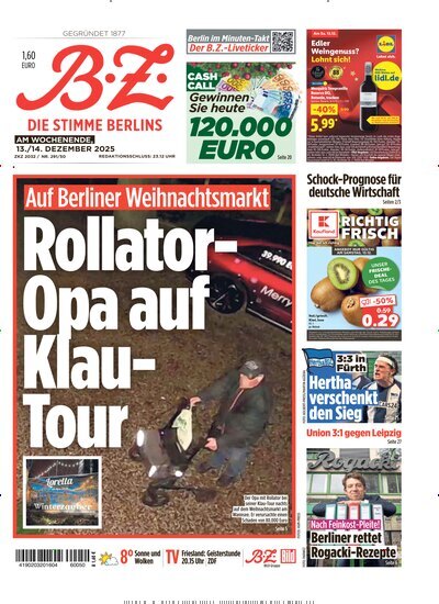 Titelbild der Ausgabe 288/2025 von B.Z.. Diese Zeitschrift und viele weitere Zeitungsabos als Abo oder epaper bei United Kiosk online kaufen.