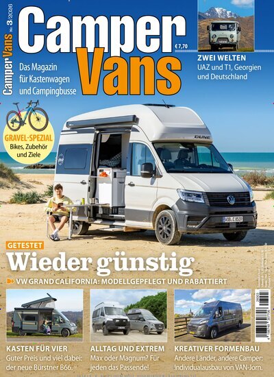 Titelbild der Ausgabe 3/2026 von Camper Vans. Diese Zeitschrift und viele weitere Automagazine und Motorradzeitschriften als Abo oder epaper bei United Kiosk online kaufen.