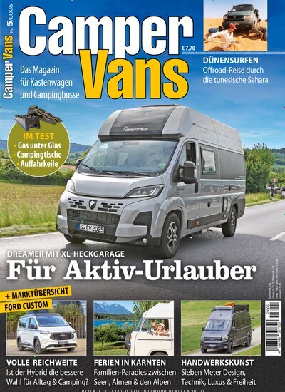 Titelbild der Ausgabe 5/2025 von Camper Vans. Diese Zeitschrift und viele weitere Automagazine und Motorradzeitschriften als Abo oder epaper bei United Kiosk online kaufen.