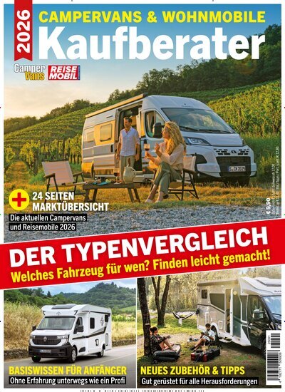 Titelbild der Ausgabe 1/2025 von Camper Vans & Wohnmobile Kaufberater. Diese Zeitschrift und viele weitere Automagazine und Motorradzeitschriften als Abo oder epaper bei United Kiosk online kaufen.