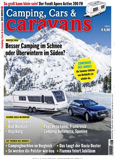 Titelbild der Ausgabe 8/2025 von Camping, Cars & Caravans. Diese Zeitschrift und viele weitere Automagazine und Motorradzeitschriften als Abo oder epaper bei United Kiosk online kaufen.
