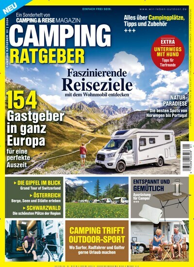 Titelbild der Ausgabe 1/2024 von Camping Ratgeber. Diese Zeitschrift und viele weitere Automagazine und Motorradzeitschriften als Abo oder epaper bei United Kiosk online kaufen.
