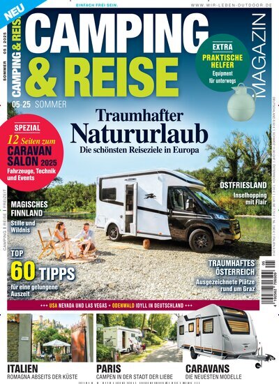 Titelbild der Ausgabe 5/2025 von Camping & Reise Magazin. Diese Zeitschrift und viele weitere Automagazine und Motorradzeitschriften als Abo oder epaper bei United Kiosk online kaufen.