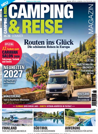 Titelbild der Ausgabe 5/2026 von Camping & Reise Magazin. Diese Zeitschrift und viele weitere Automagazine und Motorradzeitschriften als Abo oder epaper bei United Kiosk online kaufen.