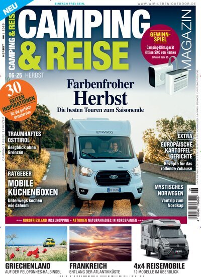 Titelbild der Ausgabe 6/2025 von Camping & Reise Magazin. Diese Zeitschrift und viele weitere Automagazine und Motorradzeitschriften als Abo oder epaper bei United Kiosk online kaufen.